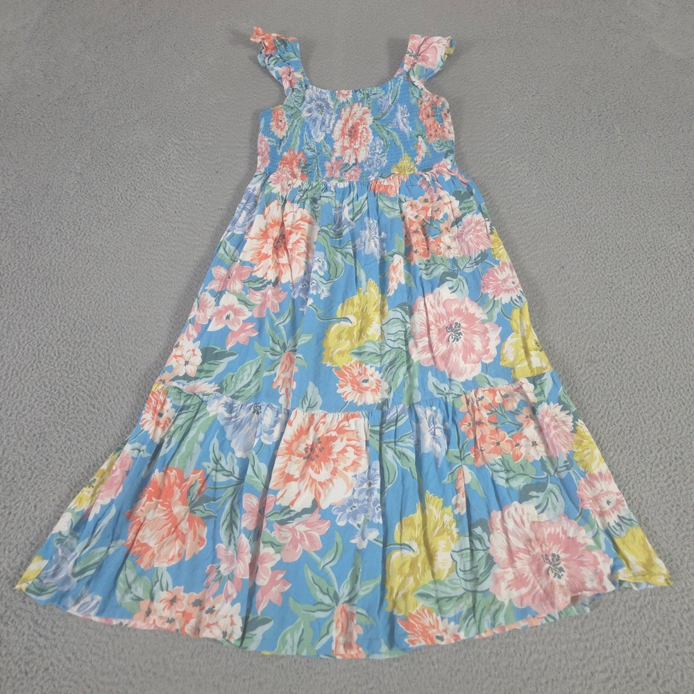 Loft Dress Womens M Multi Floral Smocked Tiered Maxi Ruffle Sleeve Viscose Sun
